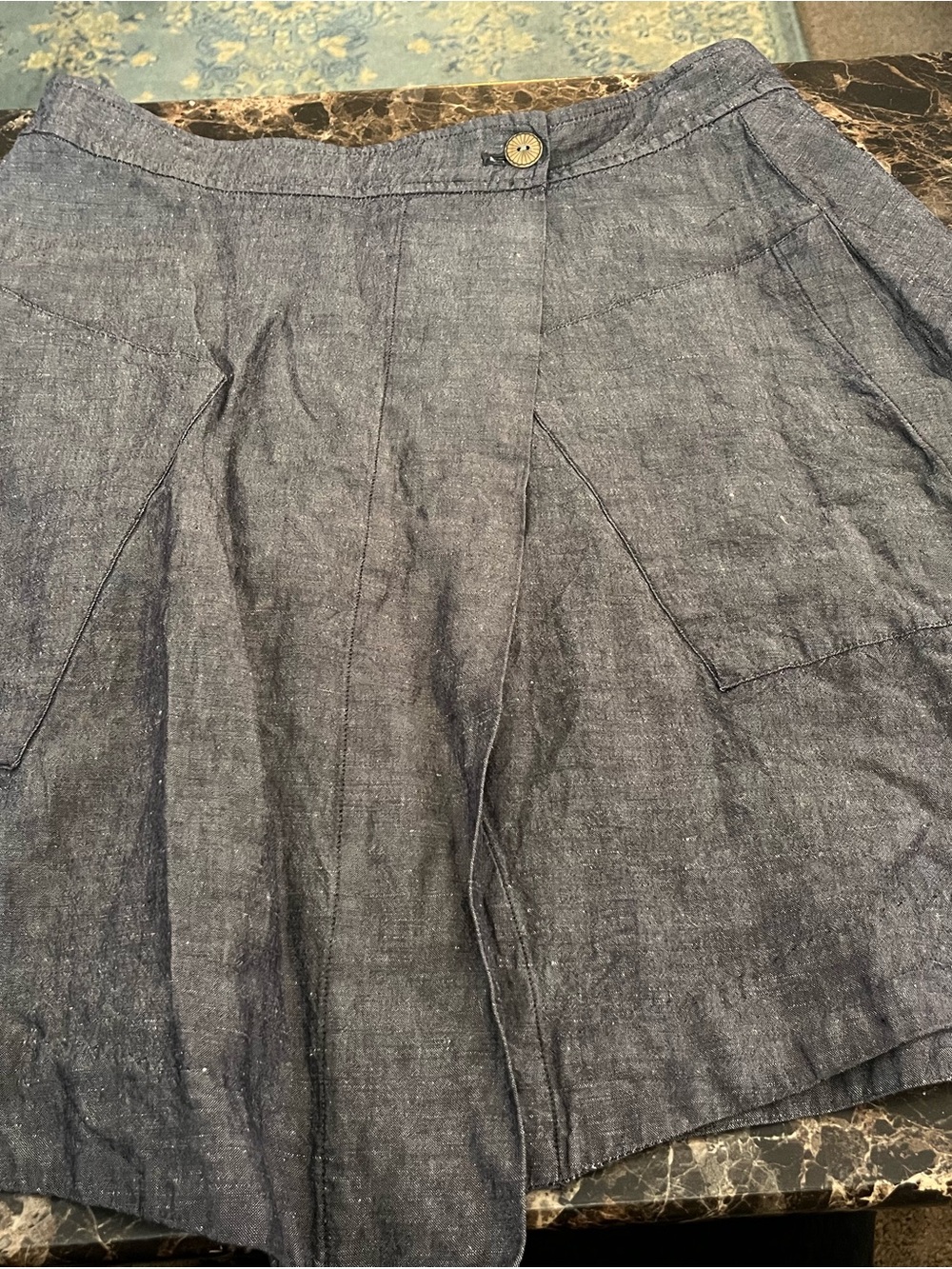 Anthropologie Dark Denim Blue Linen-silk Blend Skirt size 14